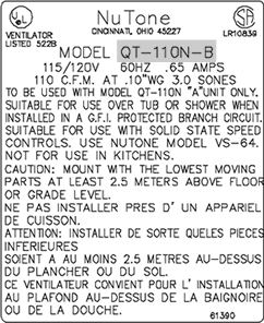 Ventilateur de salle de bains NuTone QuietTest